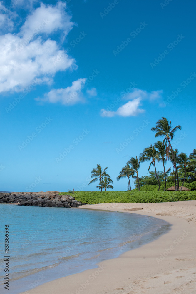 Fototapeta premium Vertical view of a beach in Koolina Oahu Hawaii.