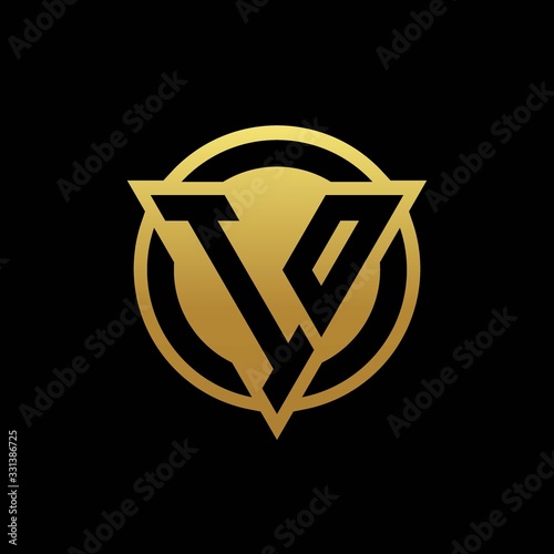 IO logo monogram with triangle shape and circle rounded isolated on gold colors