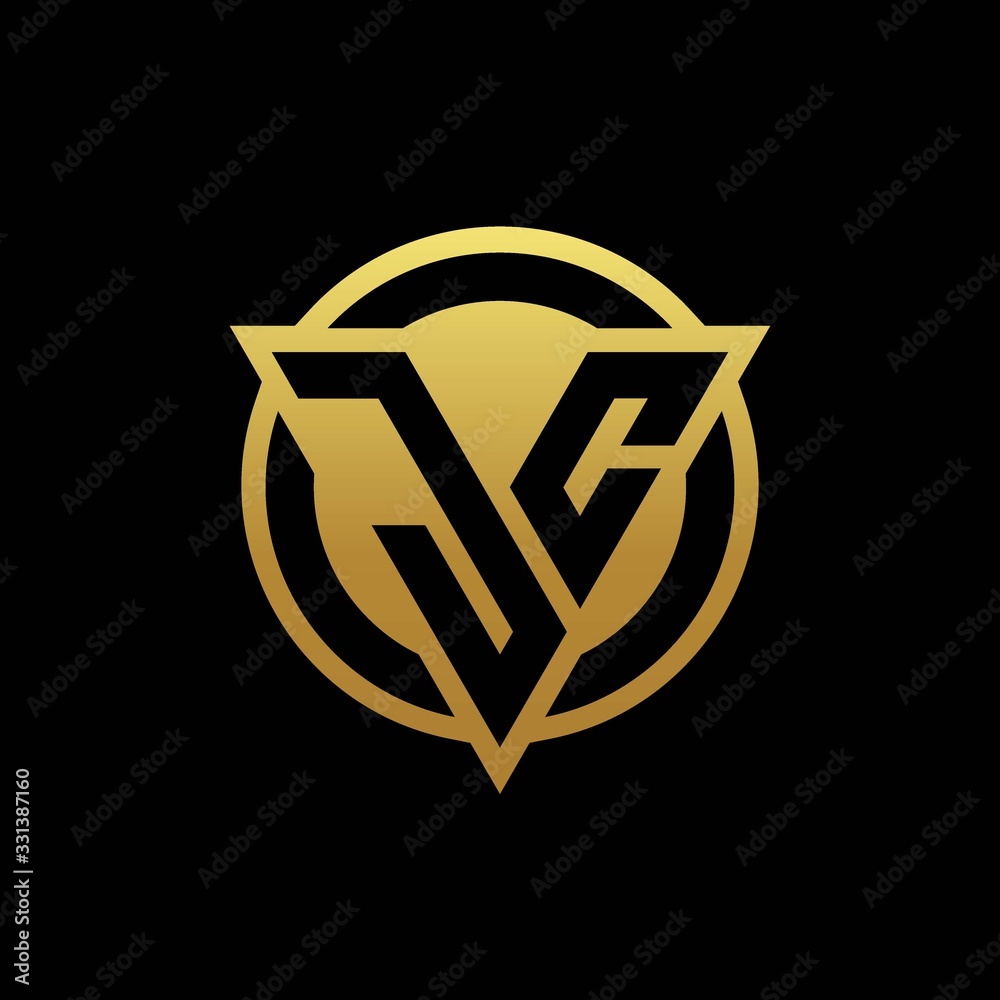 JC logo monogram with triangle shape and circle rounded isolated on gold colors