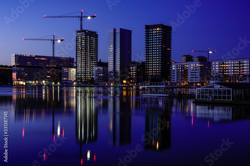 Stockholm  Sweden March 19  2020 The skyline of Liljeholmstorget at dawn.