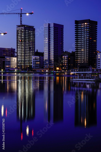 Stockholm, Sweden March 19, 2020 The skyline of Liljeholmstorget at dawn. photo