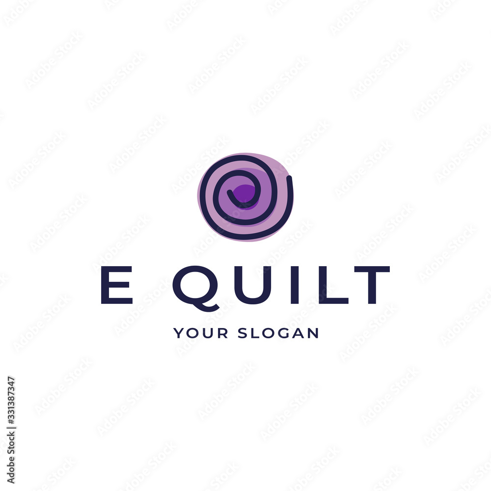 Modern Professional Logo Design, Letter E with Blanket or Quilt or Circular Lines in the shape of the letter E and Purple Circle Blanket Shape