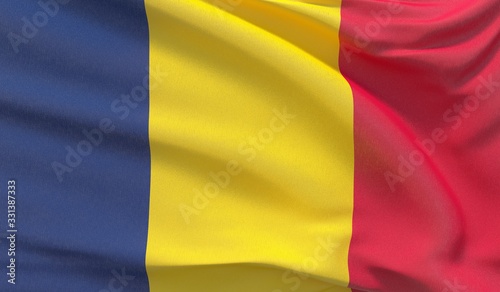 Waving national flag of Chad. Waved highly detailed close-up 3D render.