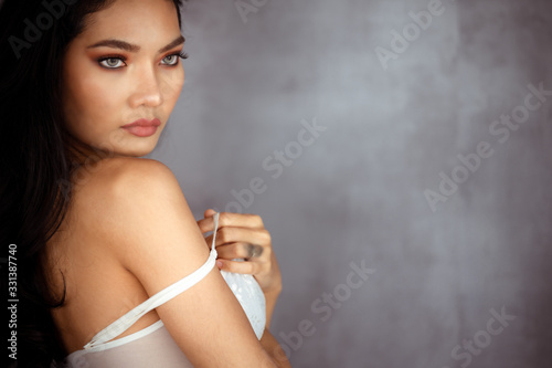Portrait of beautiful asian sexy girl with long hair using as background woman sexy beauty fashion people model concept.
