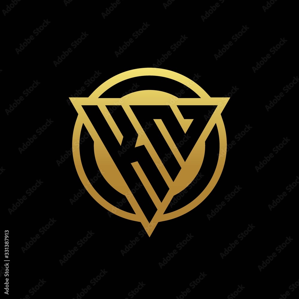 KN logo monogram with triangle shape and circle rounded isolated on gold colors KN logo monogram with triangle shape and circle rounded isolated on gold colors