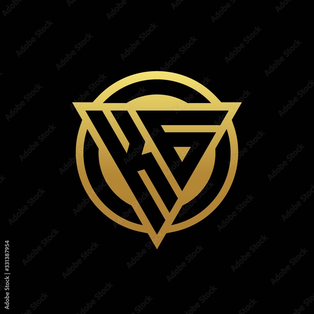 KG logo monogram with triangle shape and circle rounded isolated on gold colors KG logo monogram with triangle shape and circle rounded isolated on gold colors