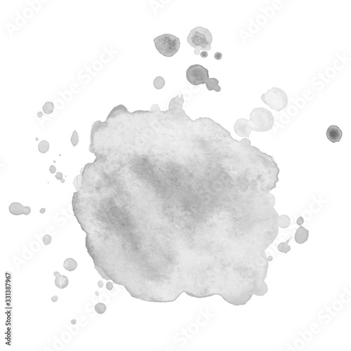 Abstract isolated grayscale vector watercolor stain. Grunge element for paper design