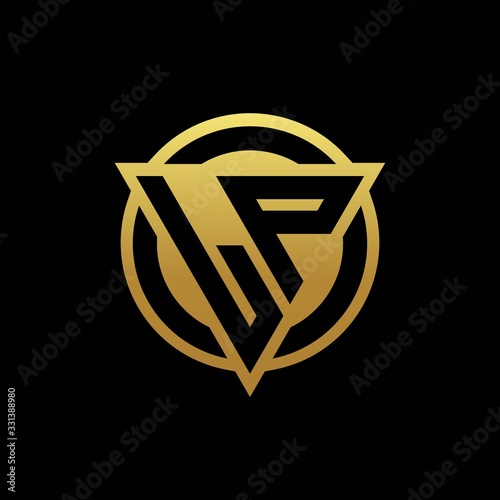 LP logo monogram with triangle shape and circle rounded isolated on gold colors