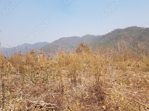 Bald, arid mountains from farming, moving along mountains and deforestation in northern Thailand