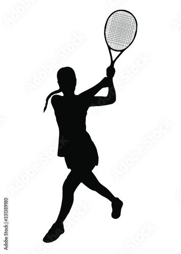 girl tennis table, racket sword strike, sports, vector illustration silhouette black on white background