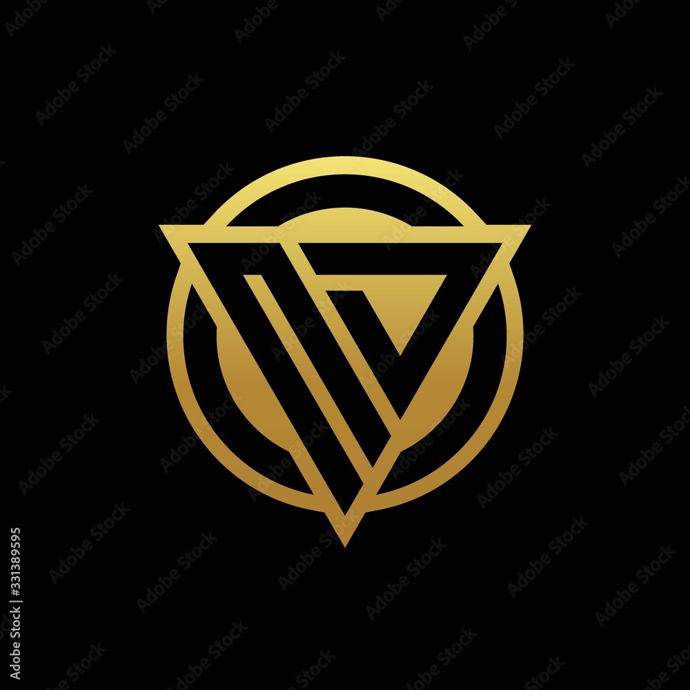 ND logo monogram with triangle shape and circle rounded isolated on gold colors ND logo monogram with triangle shape and circle rounded isolated on gold colors