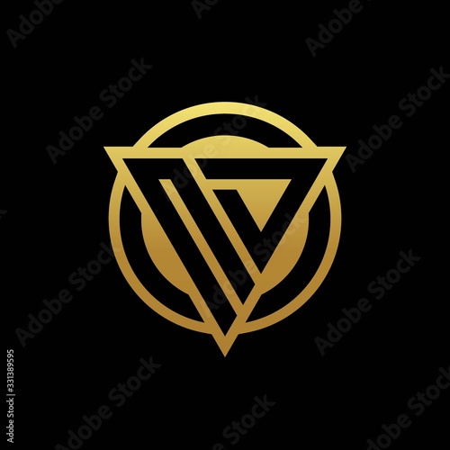 ND logo monogram with triangle shape and circle rounded isolated on gold colors photo