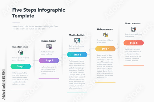 Modern business progress infographic template with five successive steps. Easy to use for your website or presentation.