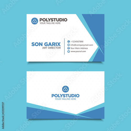 Creative minimalist business card name soft blue design template with simple modern elegant layout. Corporate identity card vector background for company.