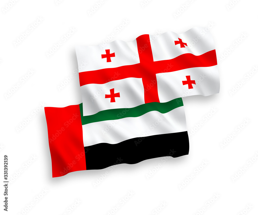 Flags of United Arab Emirates and Georgia on a white background