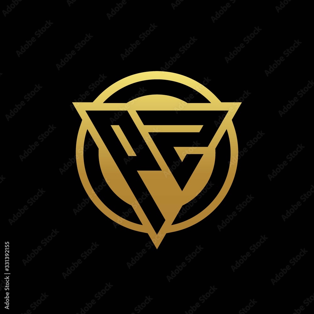 PZ logo monogram with triangle shape and circle rounded isolated on gold colors PZ logo monogram with triangle shape and circle rounded isolated on gold colors