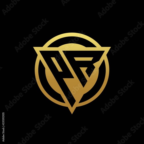 PR logo monogram with triangle shape and circle rounded isolated on gold colors