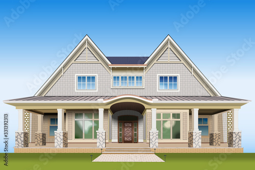 Realistic vector house illustration. Family cozy house.