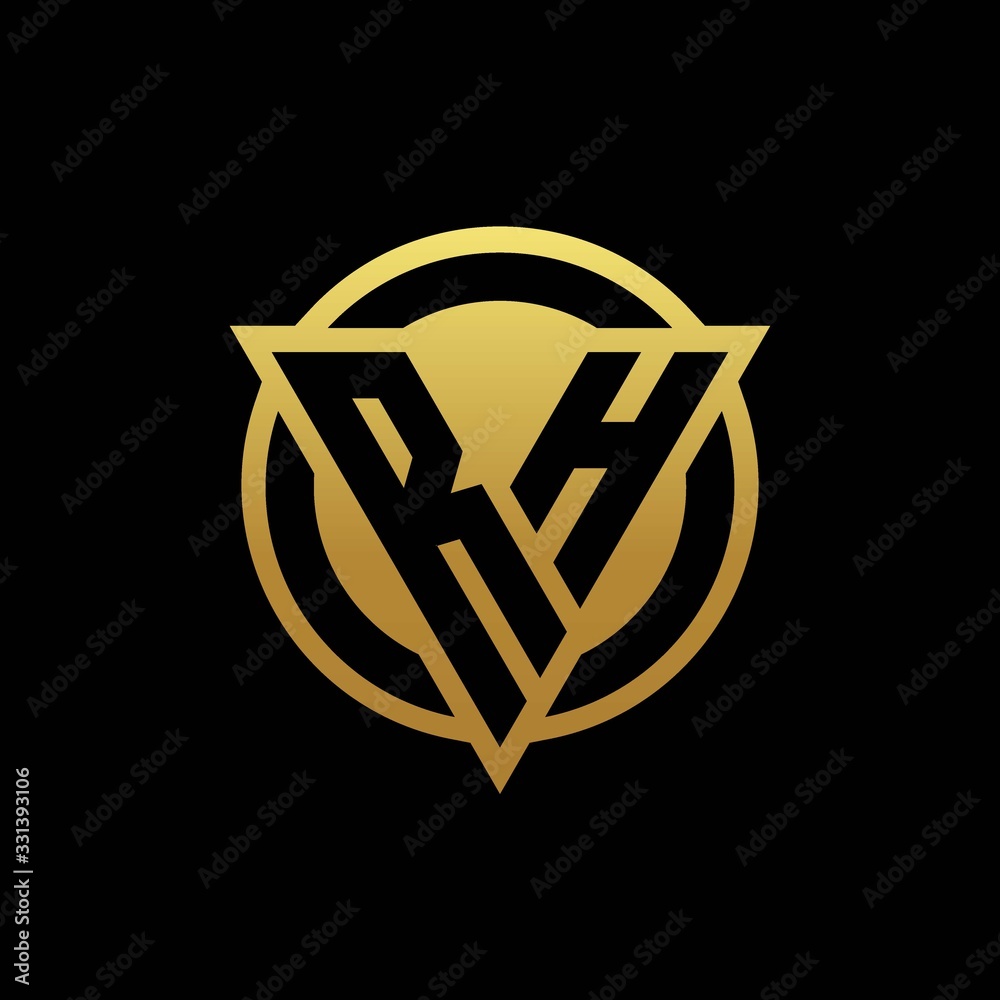 RH logo monogram with triangle shape and circle rounded isolated on gold colors RH logo monogram with triangle shape and circle rounded isolated on gold colors