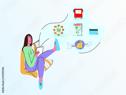Icon and illustration security payments. Blockchain.