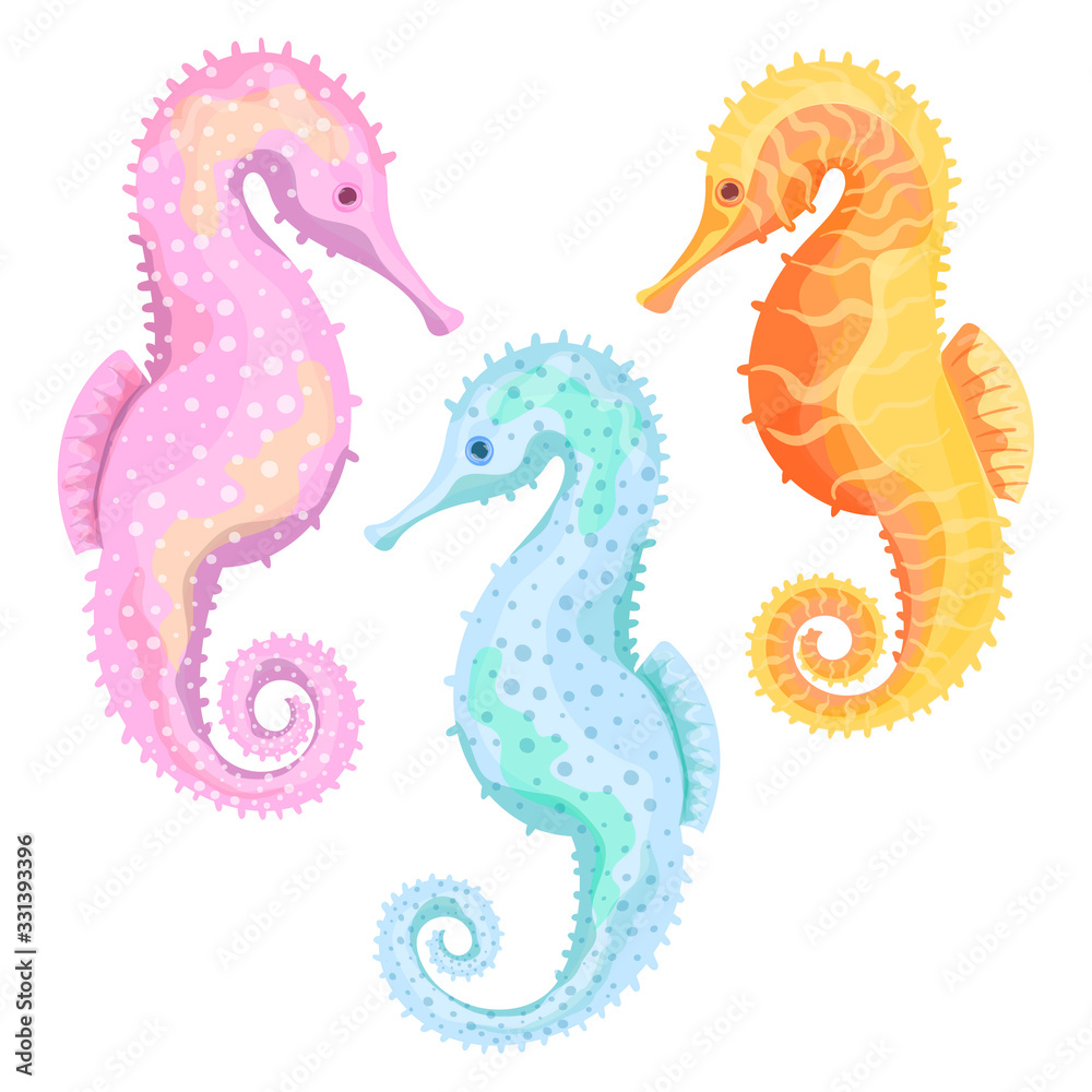 Fototapeta premium Sea Horse. Set of images of fish and the underwater world. Imitation of watercolor. Isolated illustration