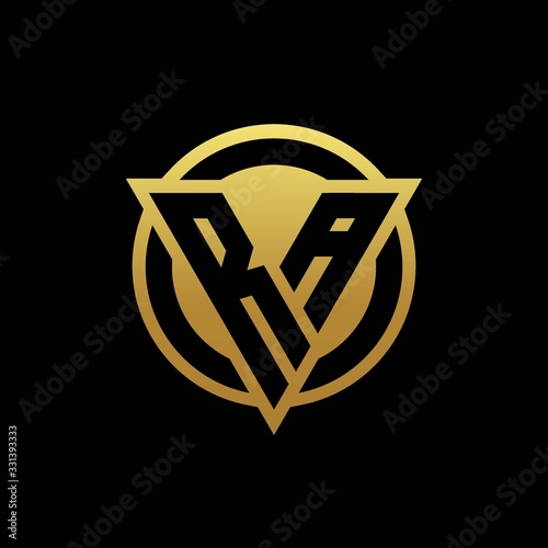 RA logo monogram with triangle shape and circle rounded isolated on gold colors