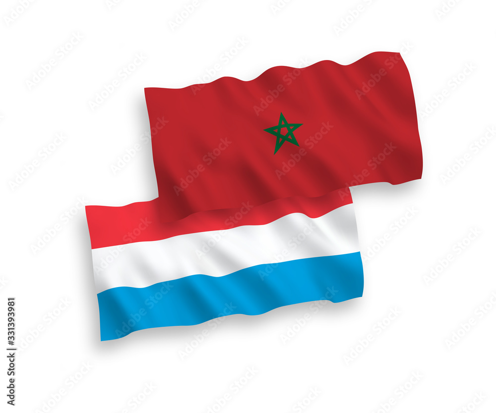 Flags of Morocco and Luxembourg on a white background