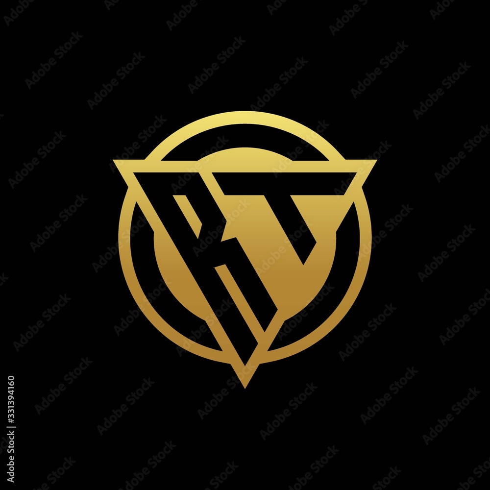 RT logo monogram with triangle shape and circle rounded isolated on gold colors