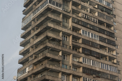 High-rise building of the Soviet era, an apartment building. Soviet architecture, detail.