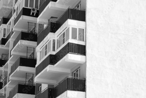 Modern apartment building. Black and white. Abstract architectural background. Black and white. Ust-Kamenogorsk (kazakhstan)