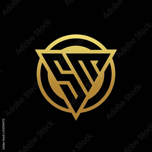 SM logo monogram with triangle shape and circle rounded isolated on gold colors photo