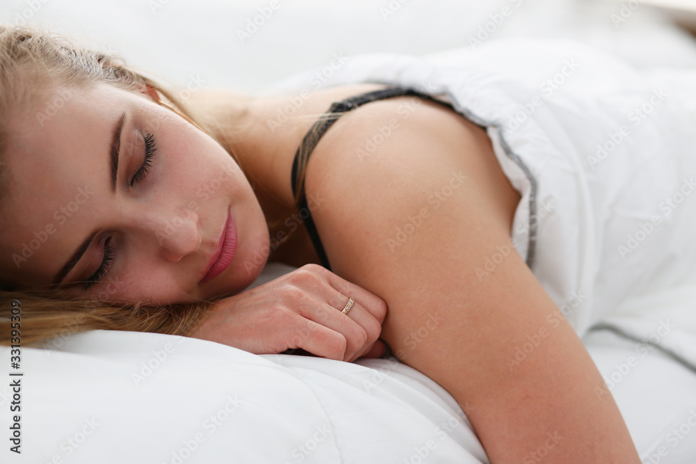 Young beautiful woman sleep well in the morning concept Young beautiful woman sleep well in the morning concept