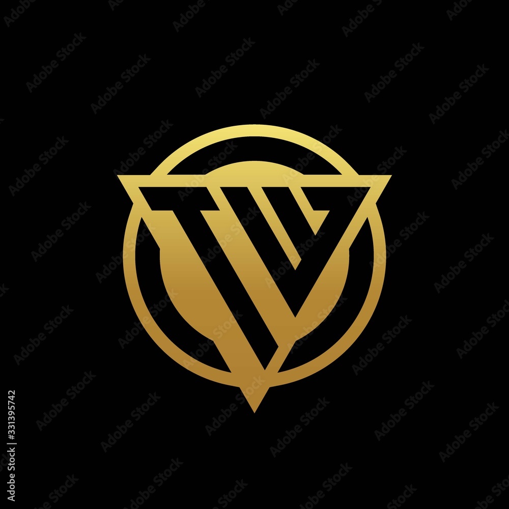 TW logo monogram with triangle shape and circle rounded isolated on gold colors TW logo monogram with triangle shape and circle rounded isolated on gold colors