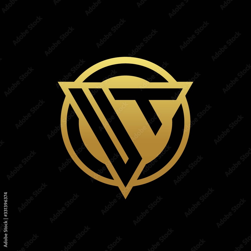 UT logo monogram with triangle shape and circle rounded isolated on gold colors UT logo monogram with triangle shape and circle rounded isolated on gold colors