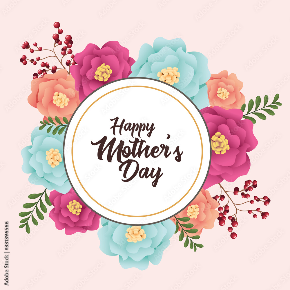 happy mothers day card with flowers circular frame happy mothers day card with flowers circular frame