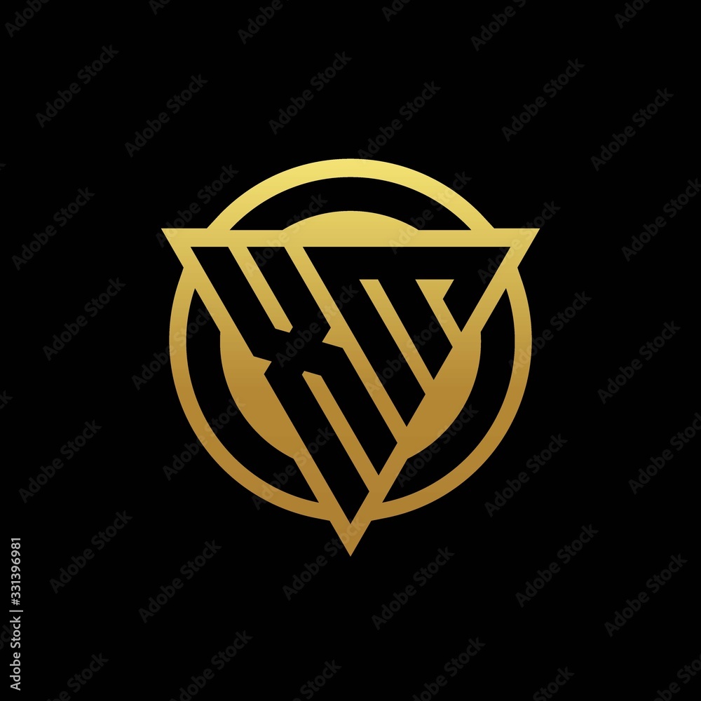 XM logo monogram with triangle shape and circle rounded isolated on gold colors XM logo monogram with triangle shape and circle rounded isolated on gold colors