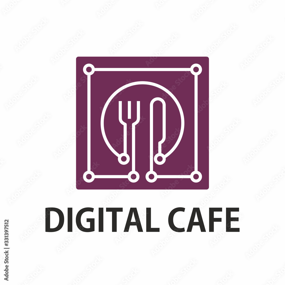 Digital Cafe Logo. Electronic fork and knife in a square. Vector graphics Digital Cafe Logo. Electronic fork and knife in a square. Vector graphics