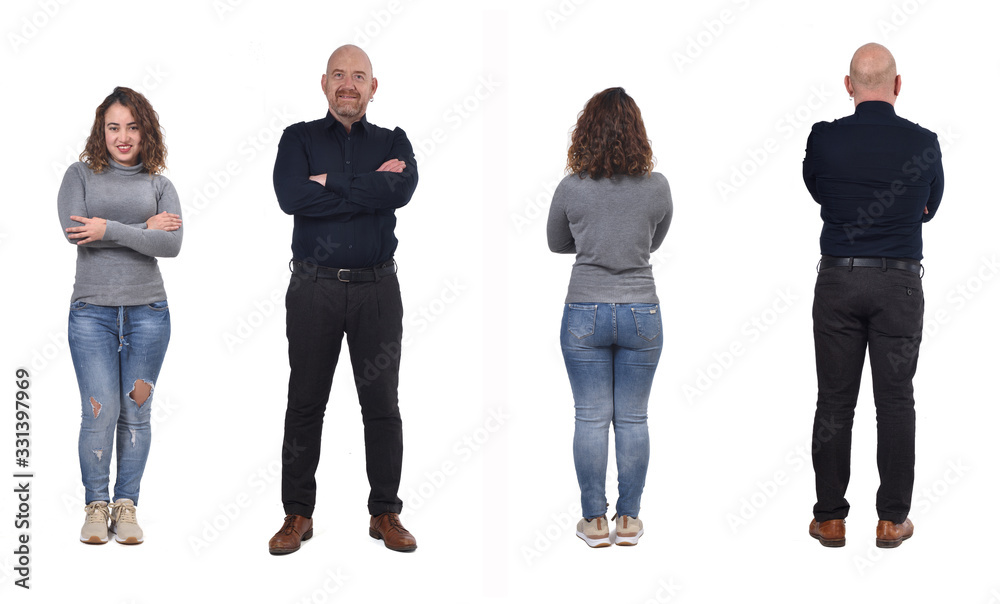 Obraz premium front and back couple on white arms crossed