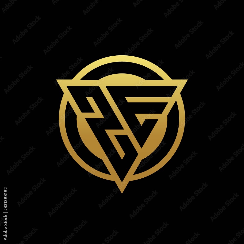 ZE logo monogram with triangle shape and circle rounded isolated on gold colors ZE logo monogram with triangle shape and circle rounded isolated on gold colors