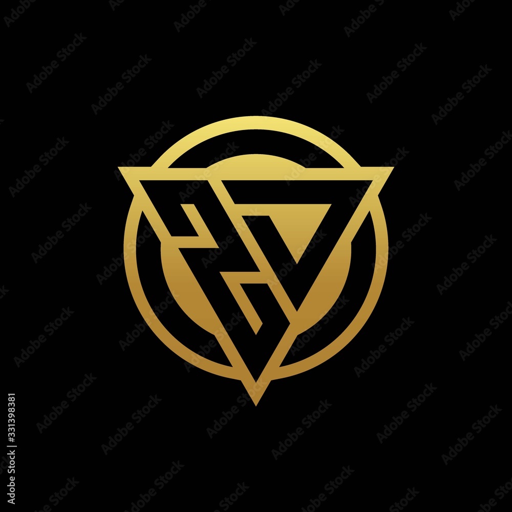 ZD logo monogram with triangle shape and circle rounded isolated on gold colors ZD logo monogram with triangle shape and circle rounded isolated on gold colors