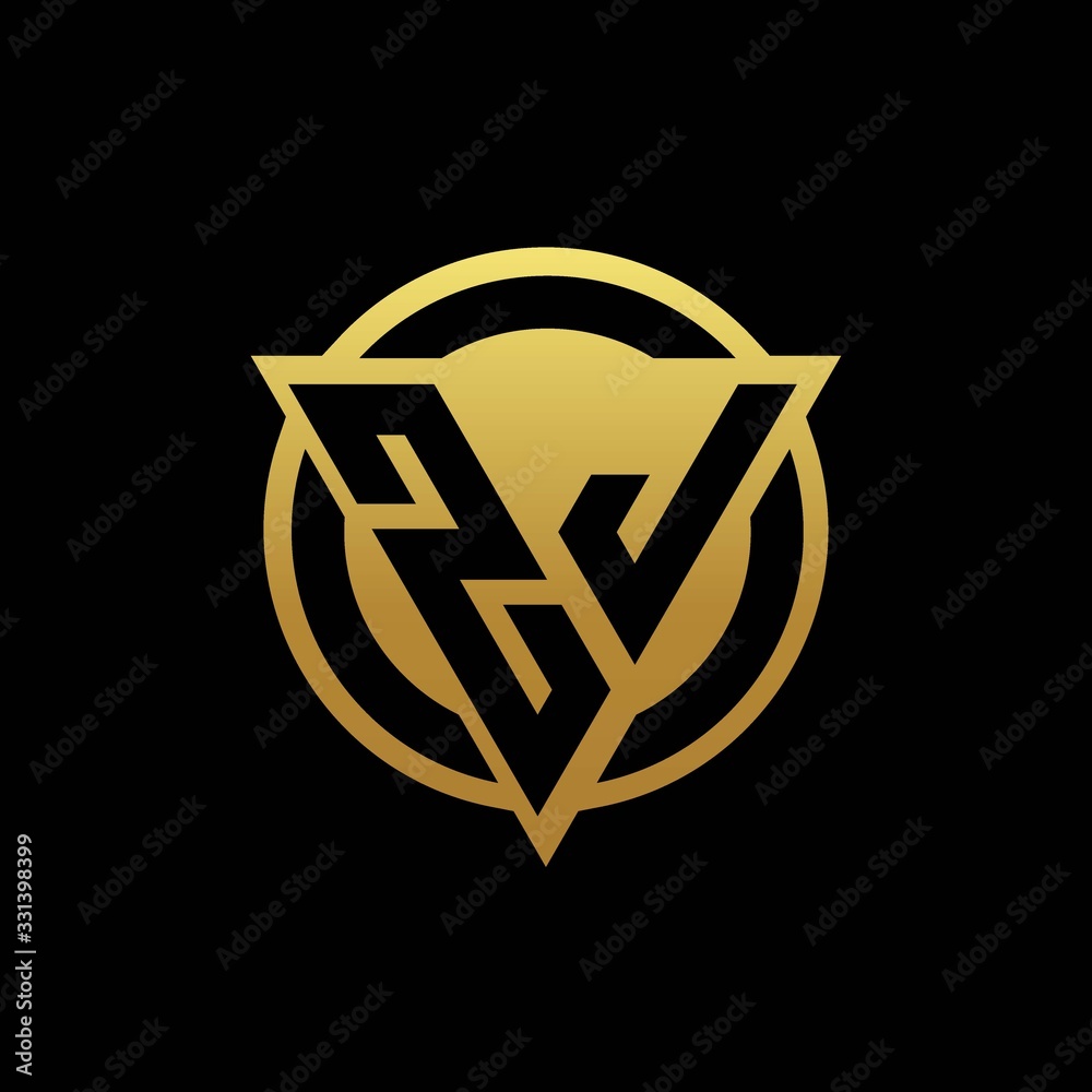 ZJ logo monogram with triangle shape and circle rounded isolated on gold colors ZJ logo monogram with triangle shape and circle rounded isolated on gold colors
