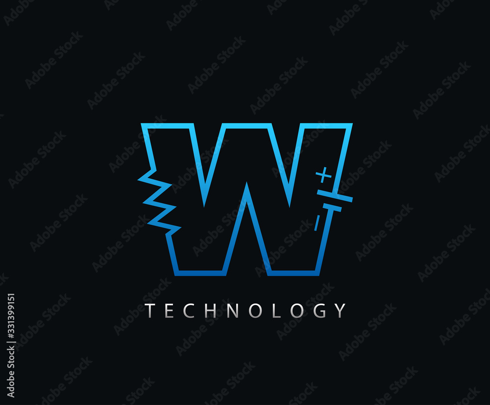Electric W Letter Icon Design With Electrical Engineering Component Symbol.