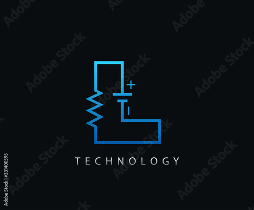 Electric L Letter Icon Design With Electrical Engineering Component Symbol.