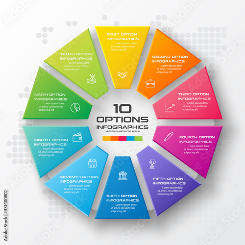 Decagon for infographics,Diagram with 10 options,Vector template for presentation.