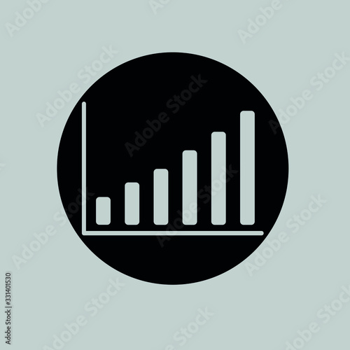Bar graph indicating benefits, on a black circle. Concept vector icon about economy.