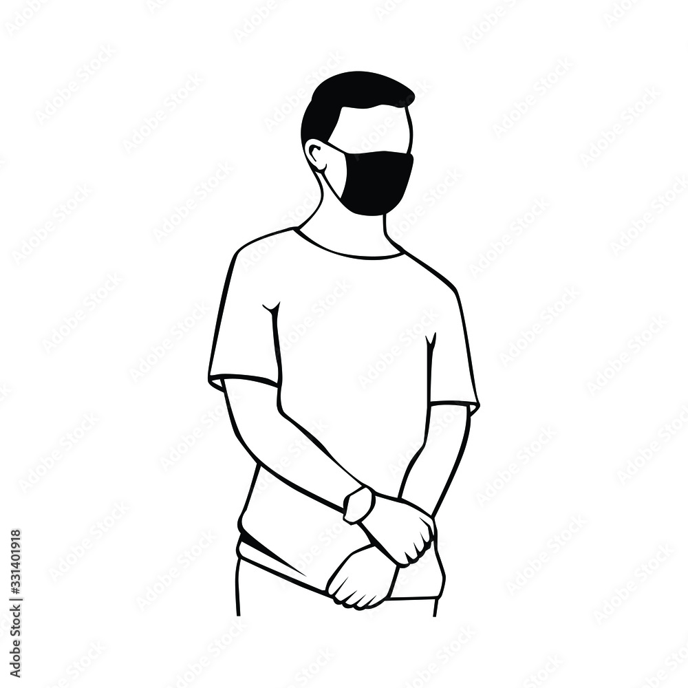 Man with mask for protect virus in drawing style vector