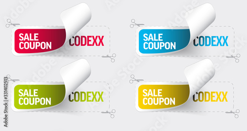 Collection of color stickers template displaying the sale coupon codes