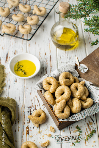 Traditional italian snack taralli ready to bake photo