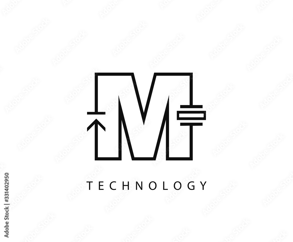 Electrical M Letter Icon Design With Electrical Engineering Symbol Element.