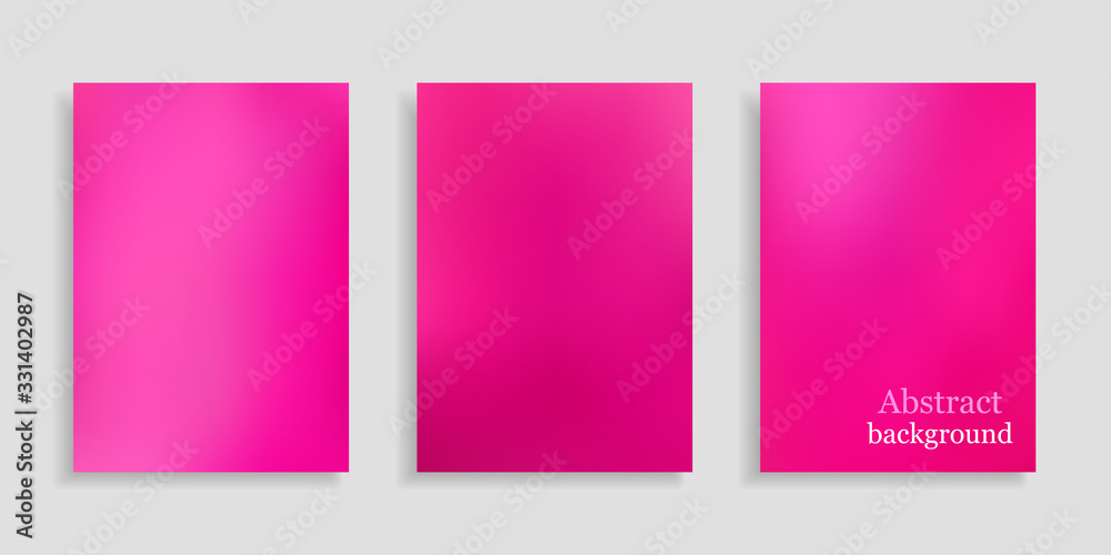 Gradient mesh background. Set pink smooth vertical banners in A4 format. Collection abstract backgrounds. Mock up poster. Vector illustration. Modern design card, brochure, wallpaper, wrapping. Stock.
